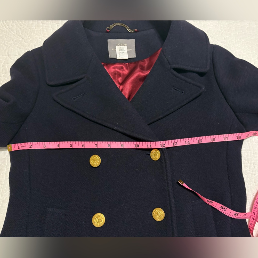 J. Crew Statium Cloth Nello Gori Peacoat with Gold Buttons Navy Blue Size 6 - Picture 4 of 9